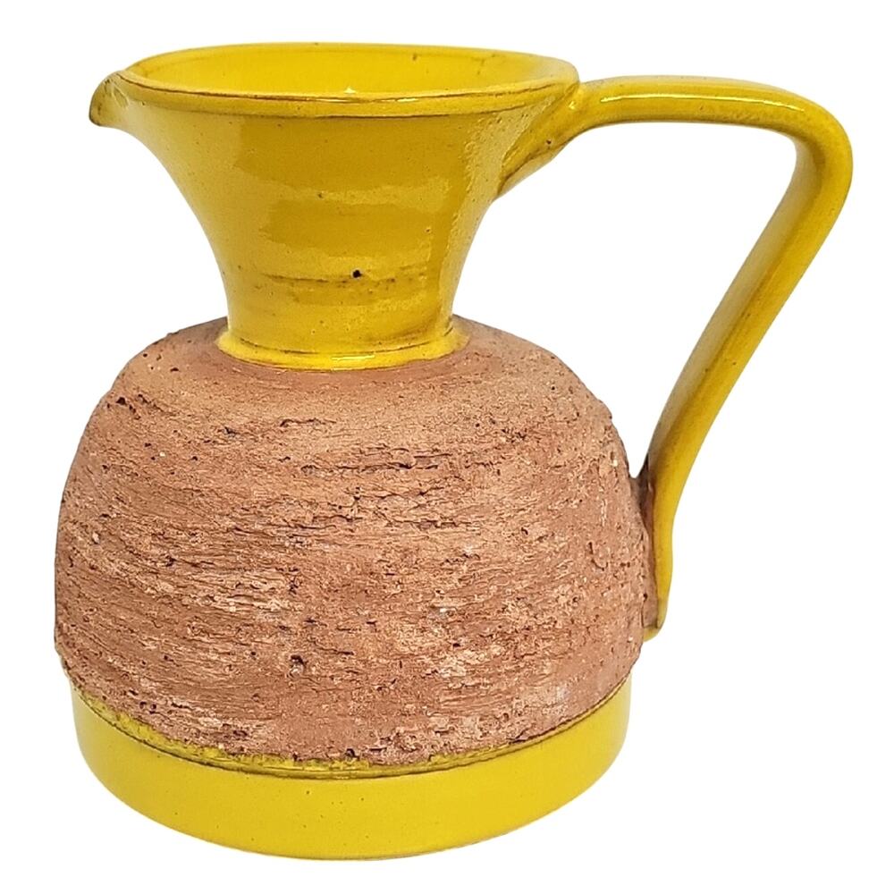 Vintage Signed Italy 17335 Sunny Yellow Ceramic Hand Spun Jug Pitcher 5.5"  x 6"